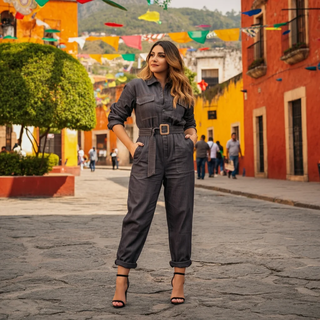 Sleek Jumpsuit with Belt and Heels