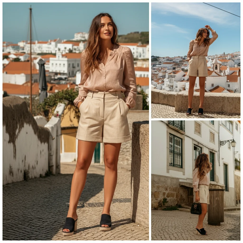 Soft Blouse with Tailored Shorts