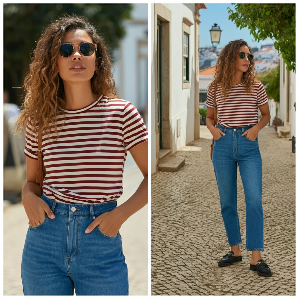 Striped T-Shirt with High-Waisted Jeans