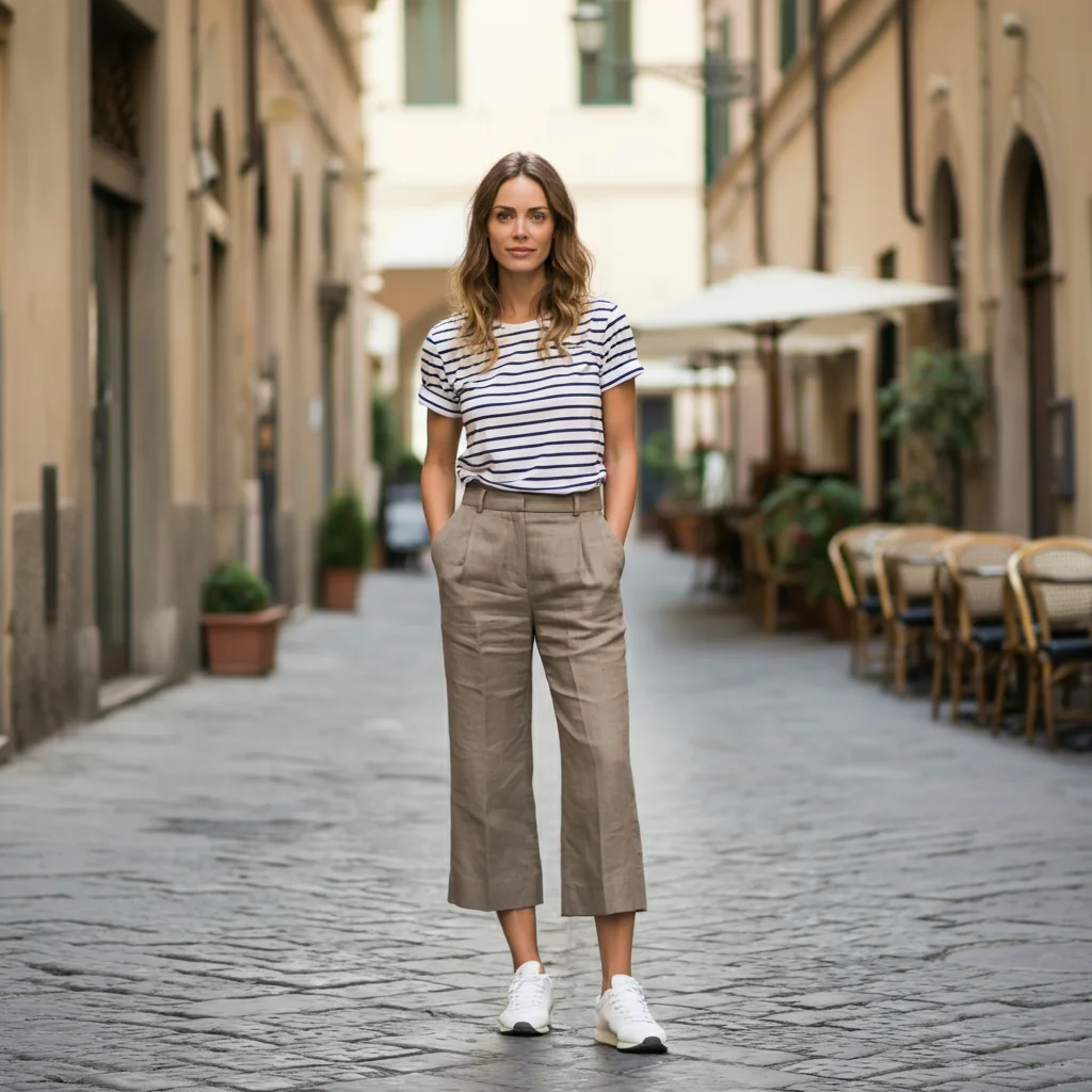 Striped T-shirt With Cropped Trousers