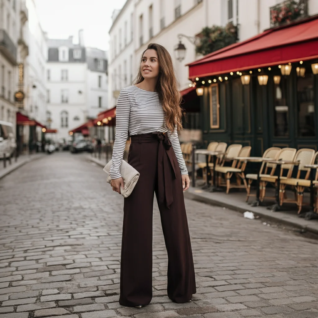 Striped Top with Wide-Leg Pants