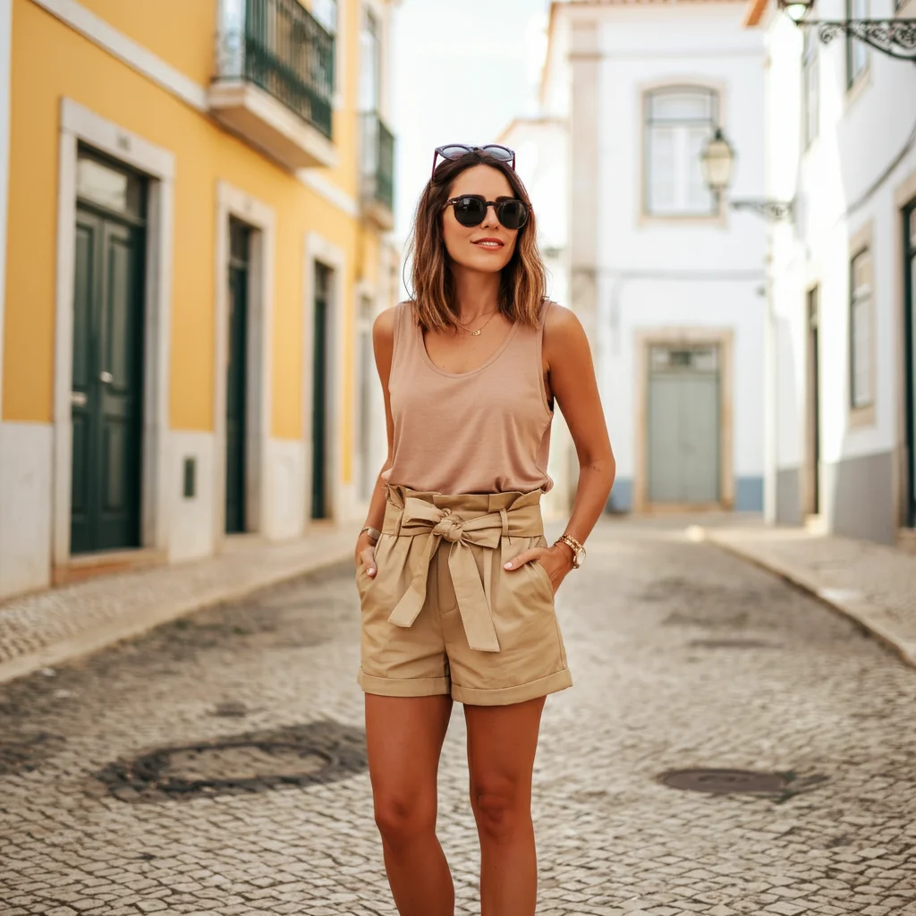 Tank Top with Paperbag Shorts
