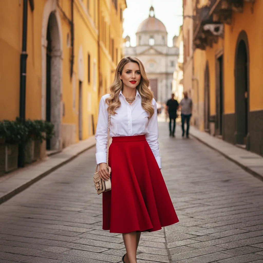 White Button-Down Shirt and A-line Skirt