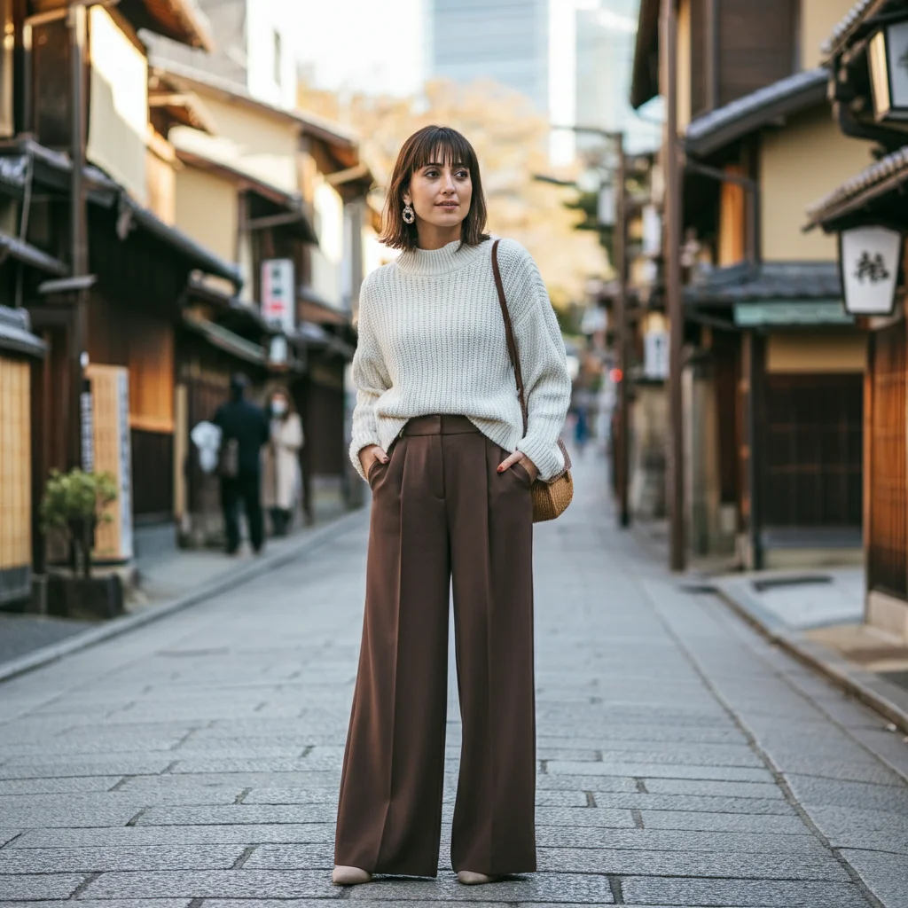 Wide-leg trousers and a Knit Sweater