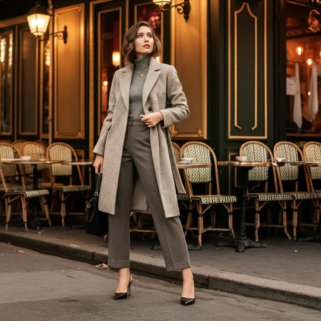 Wool Coat with Cigarette Pants