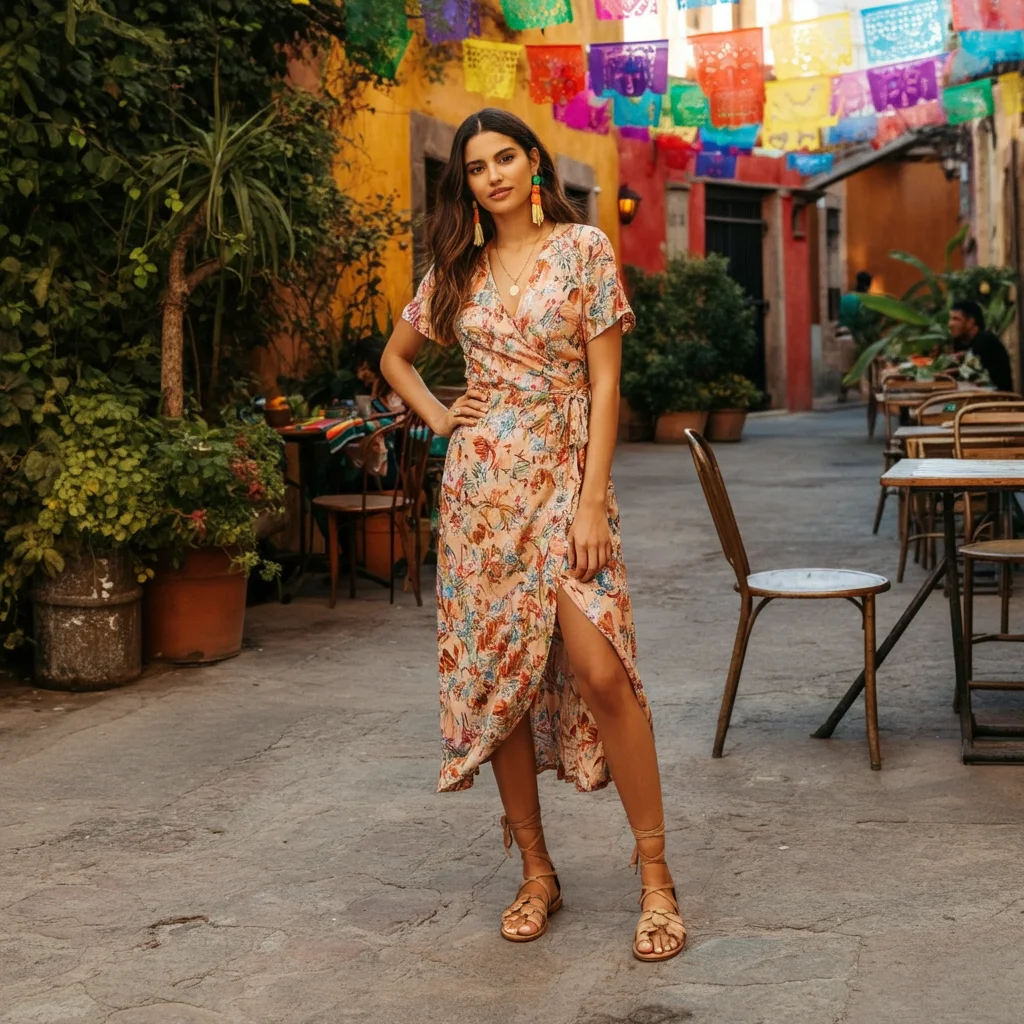 Wrap Dress and Strappy Sandals