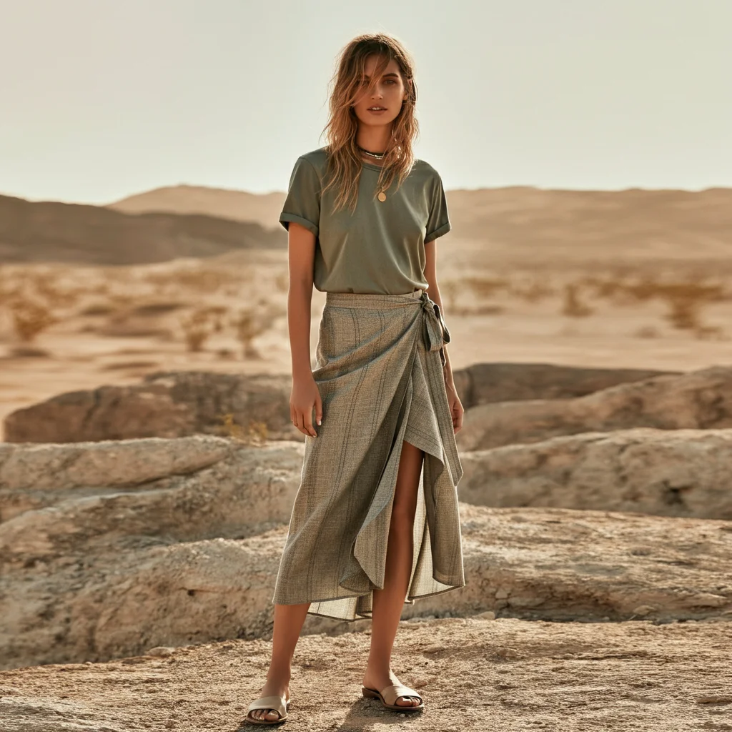 Wrap Skirt with a Simple Tee