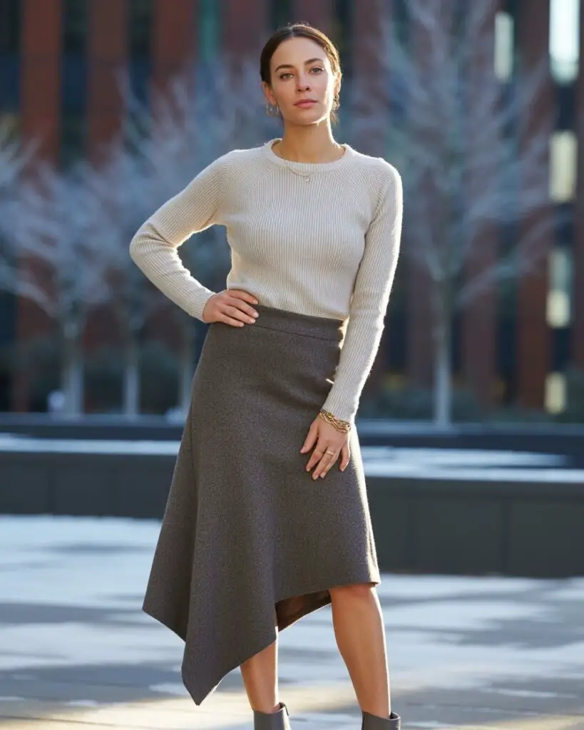 Asymmetrical Skirt and Fitted Sweater