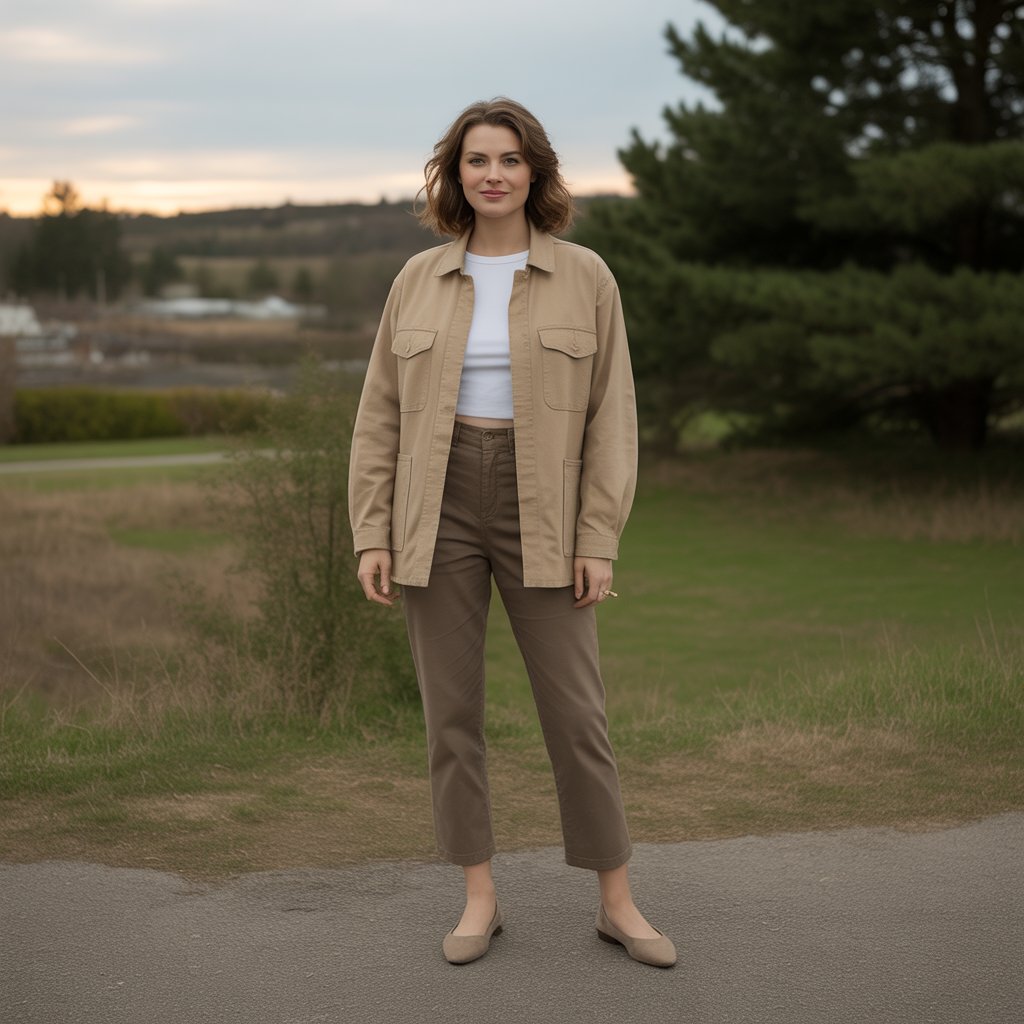 Barn Jacket with Cropped Pants and Flats