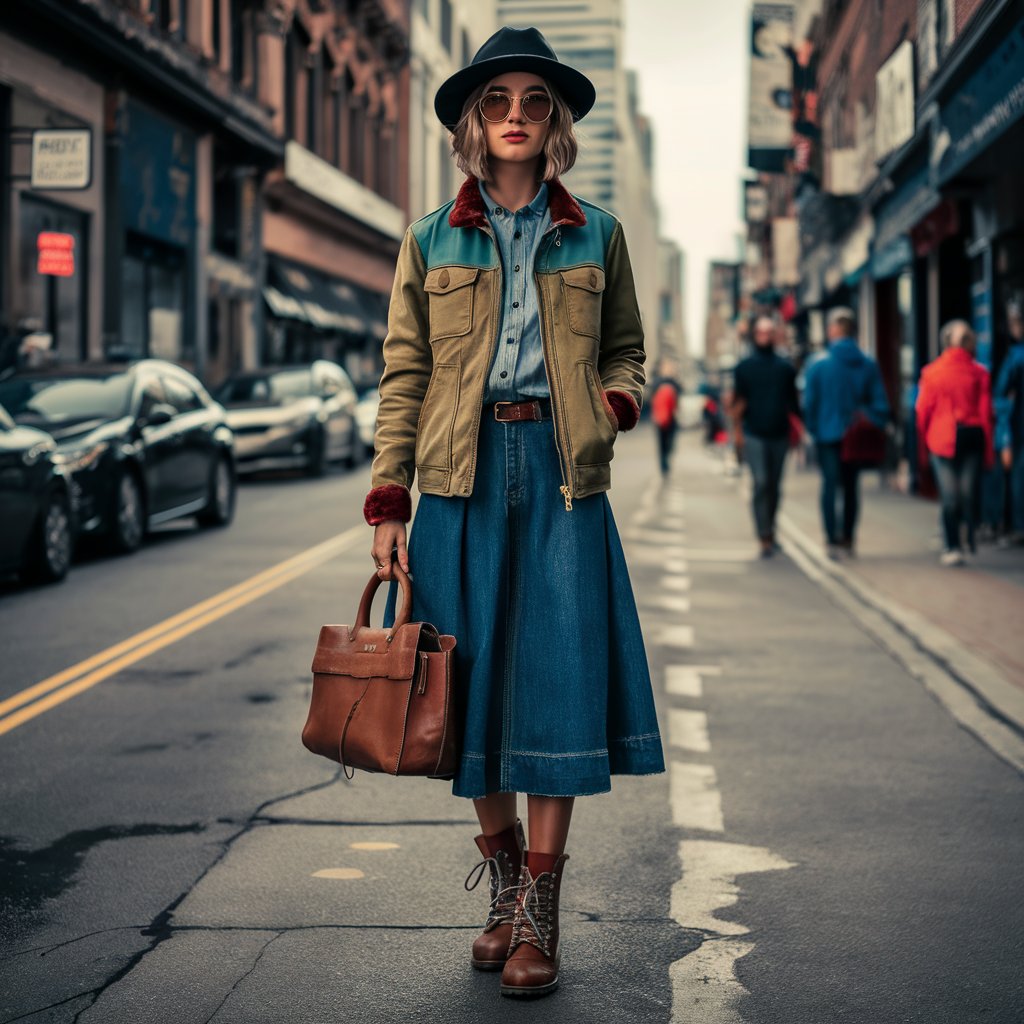 Barn Jacket with Midi Skirt and Boots
