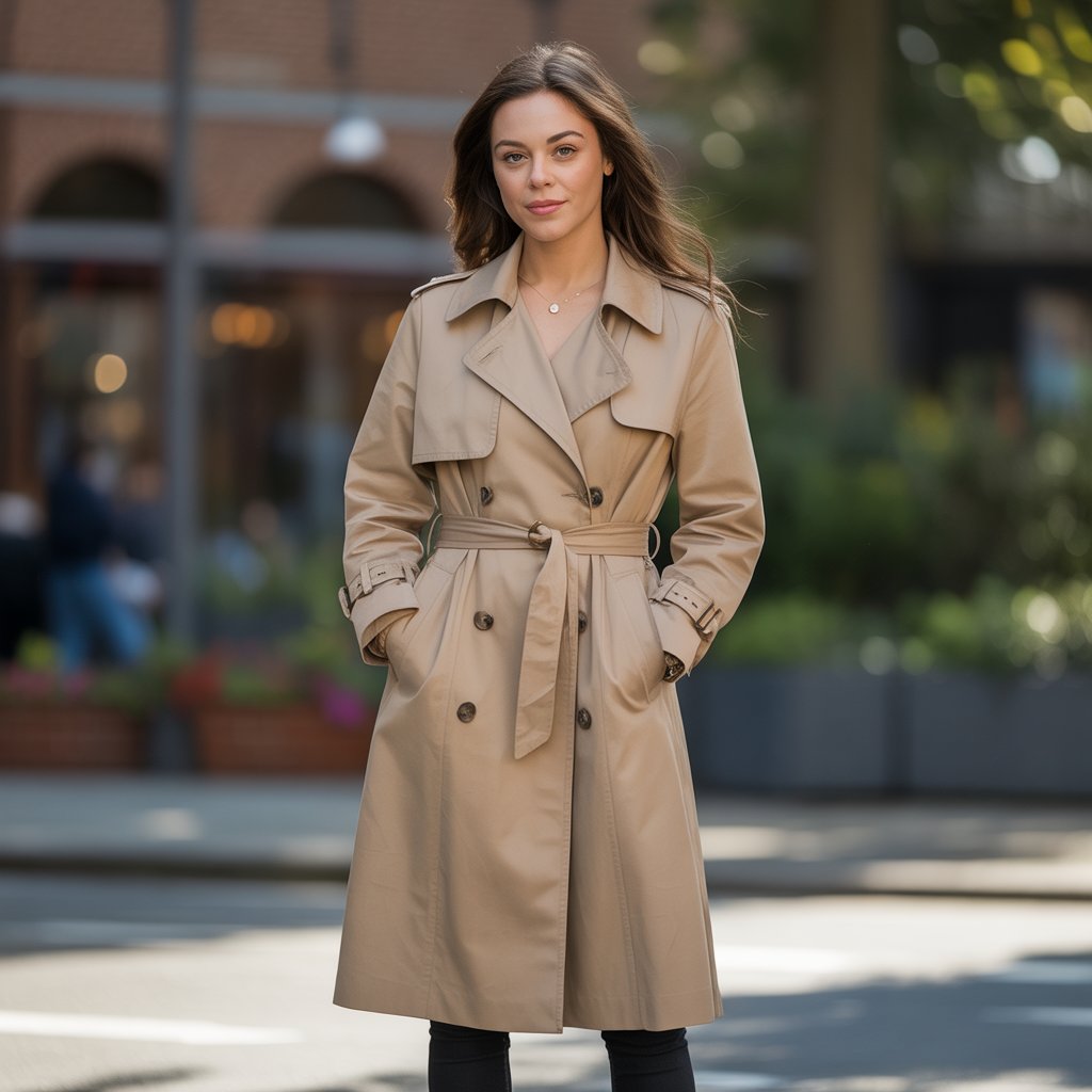 Belted Trench Coat with Black Leggings