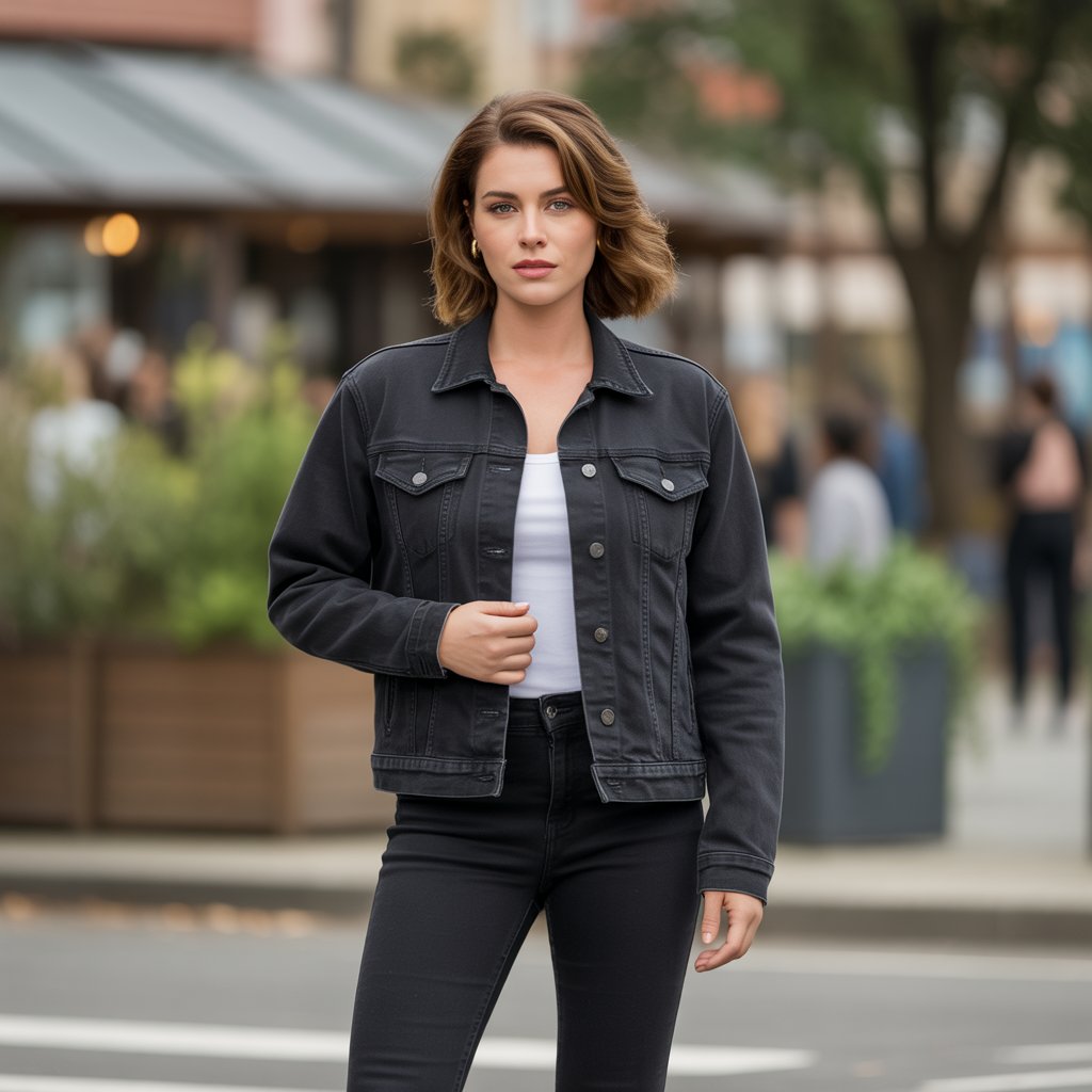 Black Denim Jacket and Black Skinny Jeans