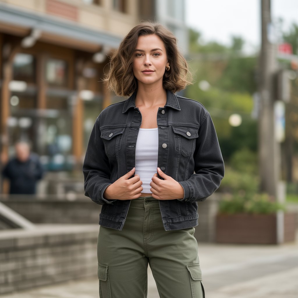 Black Denim Jacket with Cargo Pants