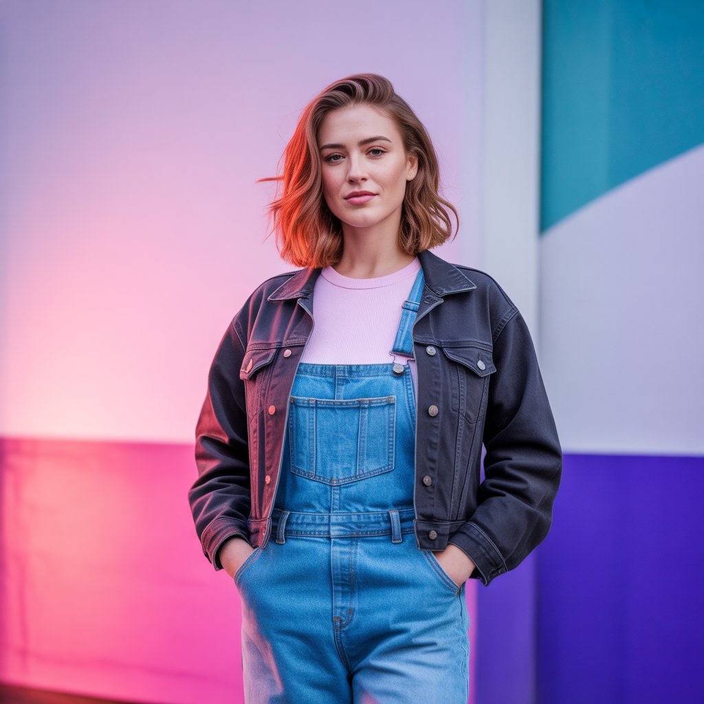 Black Denim Jacket with Overalls