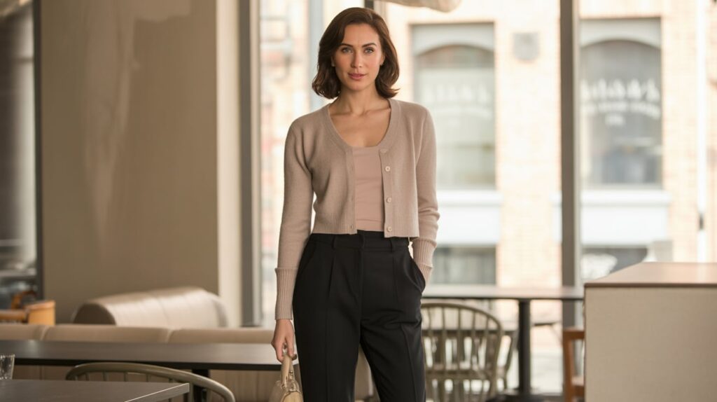 Black Pants and Neutral Cardigan
