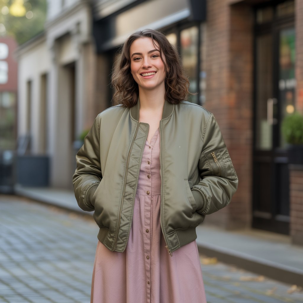 Bomber Jacket Over a Midi Dress