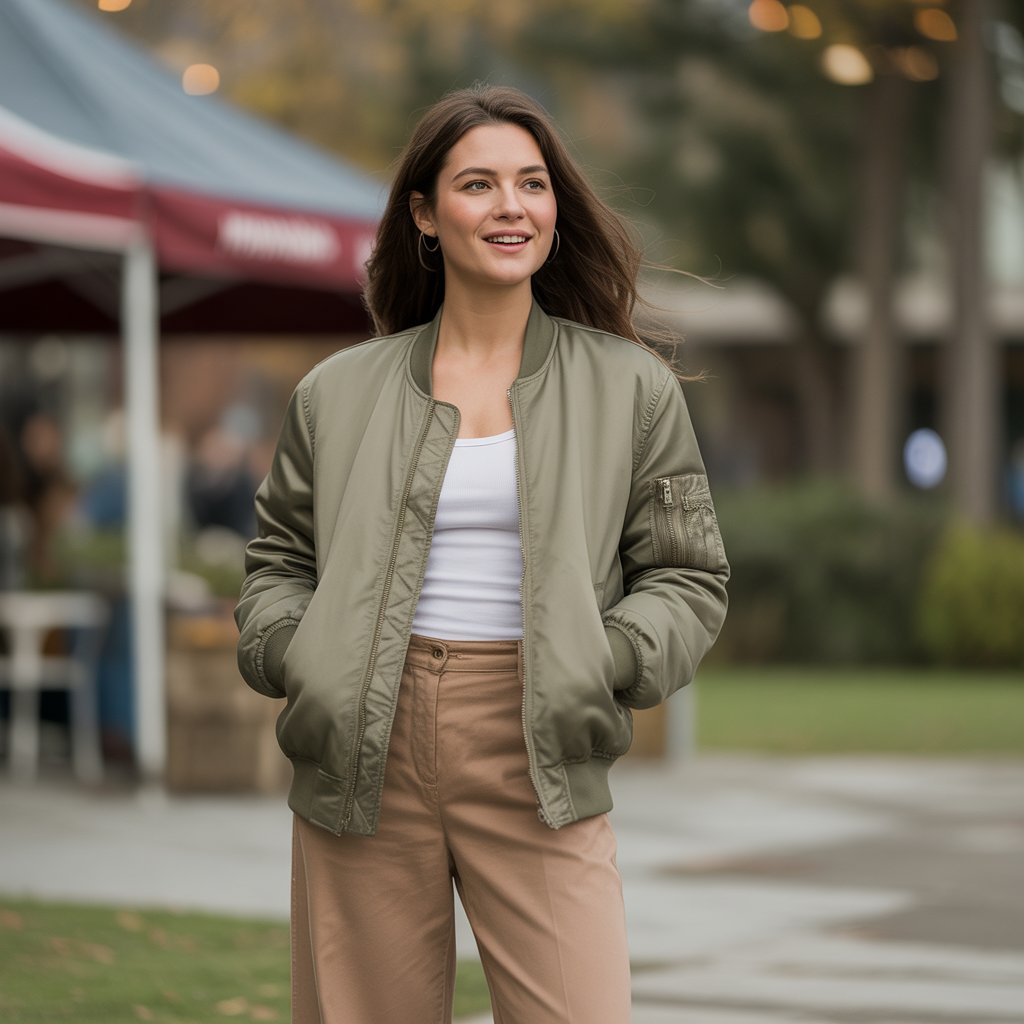 Bomber Jacket with Wide-Leg Pants