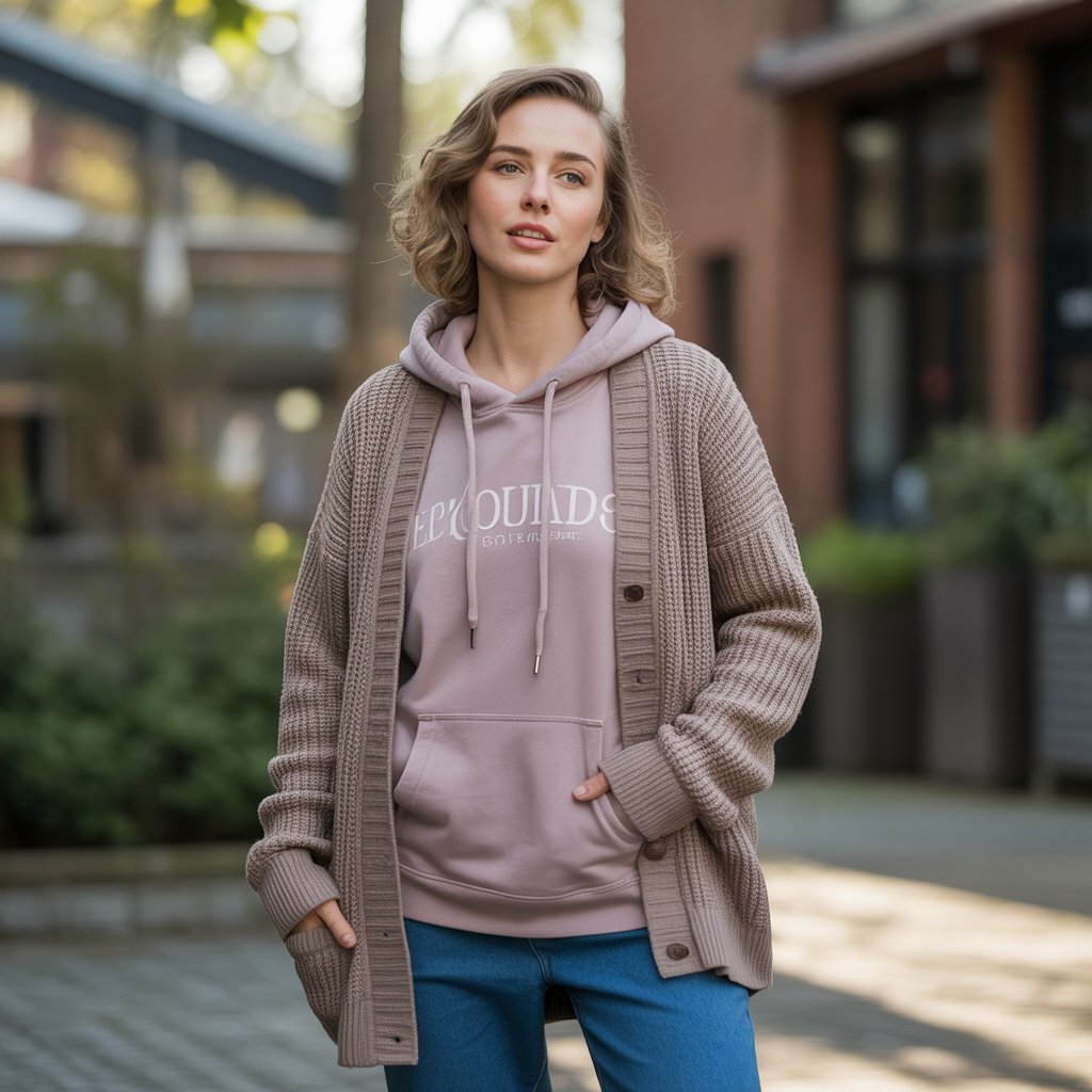 Cardigan Over a Hoodie and Joggers