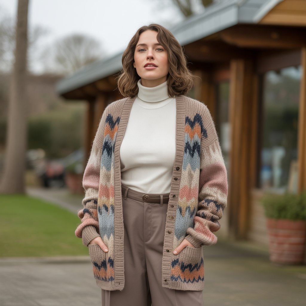 Cardigan with a Turtleneck and Wide-Leg Pants