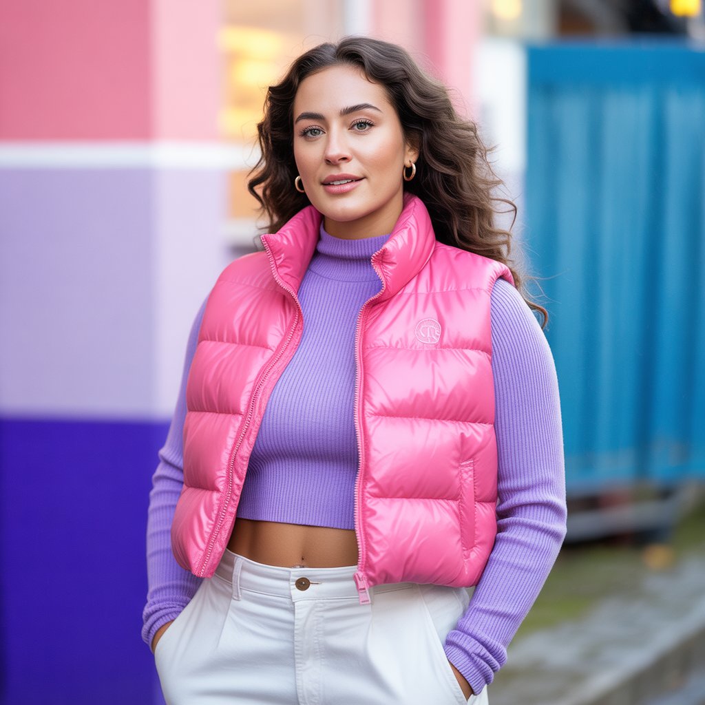 Cropped Puffer Vest with High-Waisted Pants