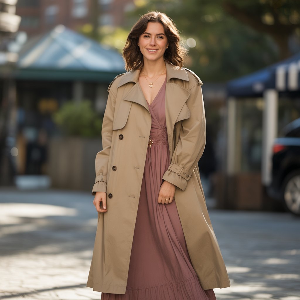 Cropped Trench Coat with Maxi Dress
