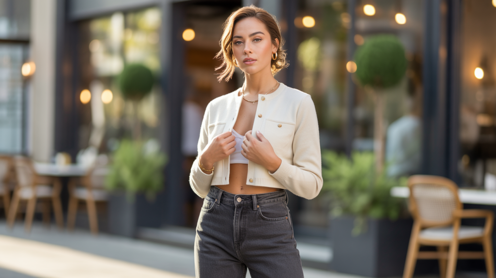 High-Waisted Jeans and Cropped Cardigan