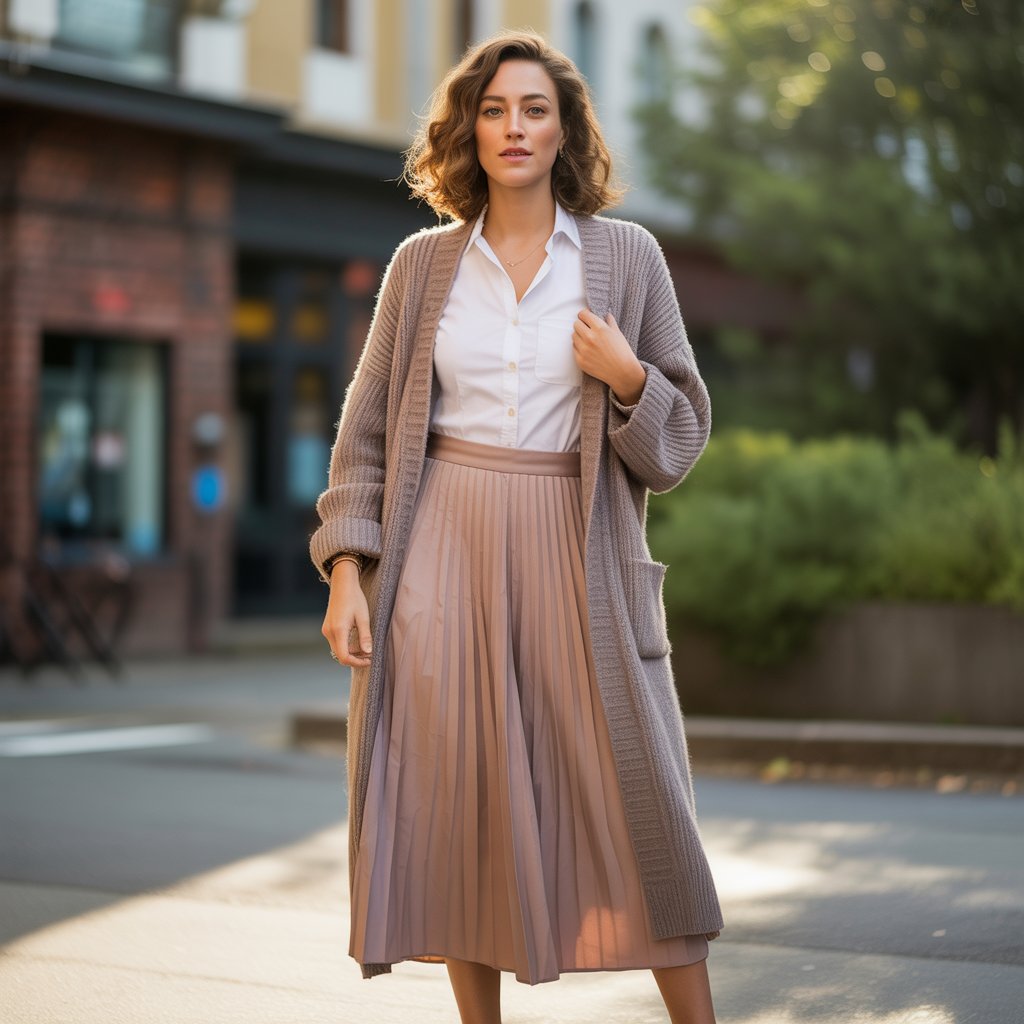 Long Cardigan Over a Midi Skirt