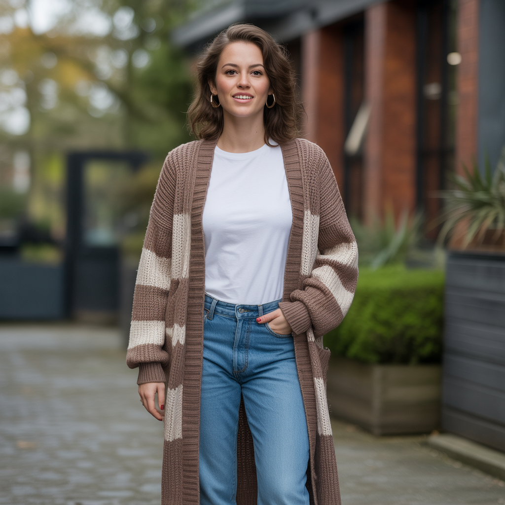 Long Cardigan with Jeans and a White Tee