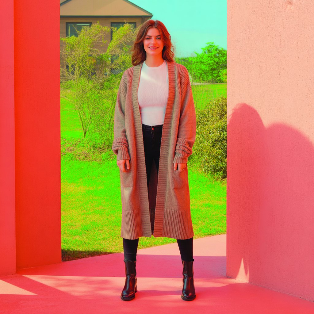 Long Cardigan with Leggings and Ankle Boots