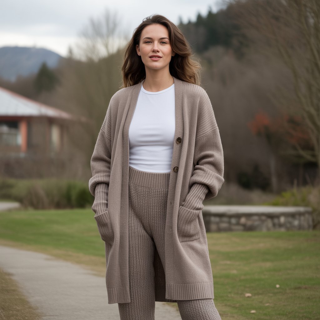 Long Cardigan with Matching Knit Pants
