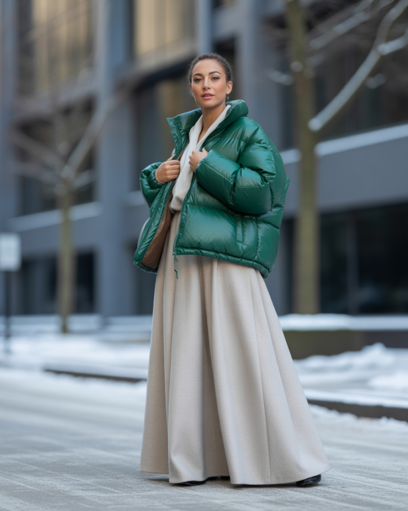 Maxi Skirt and Puffer Jacket