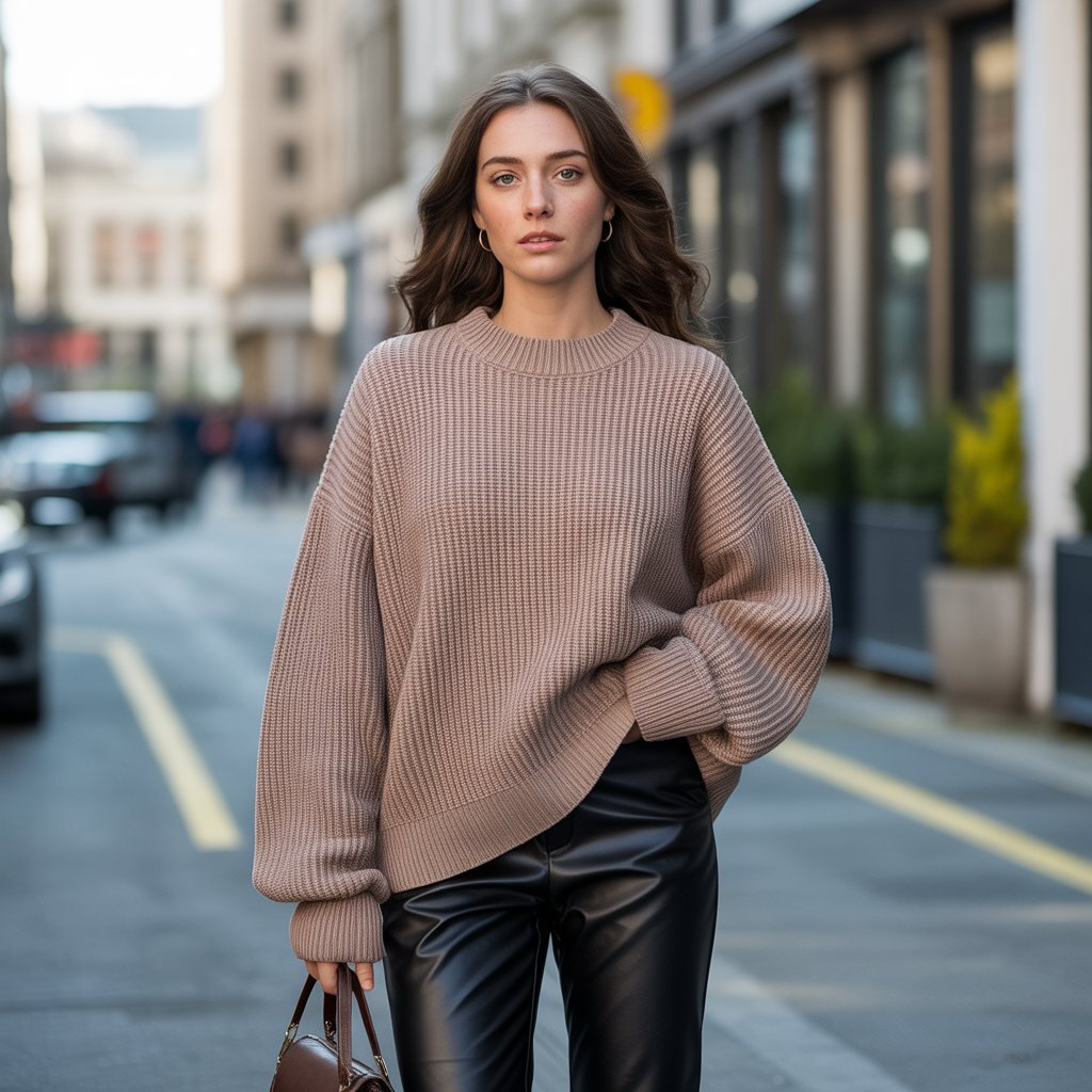 Oversized Sweater with Leather Pants