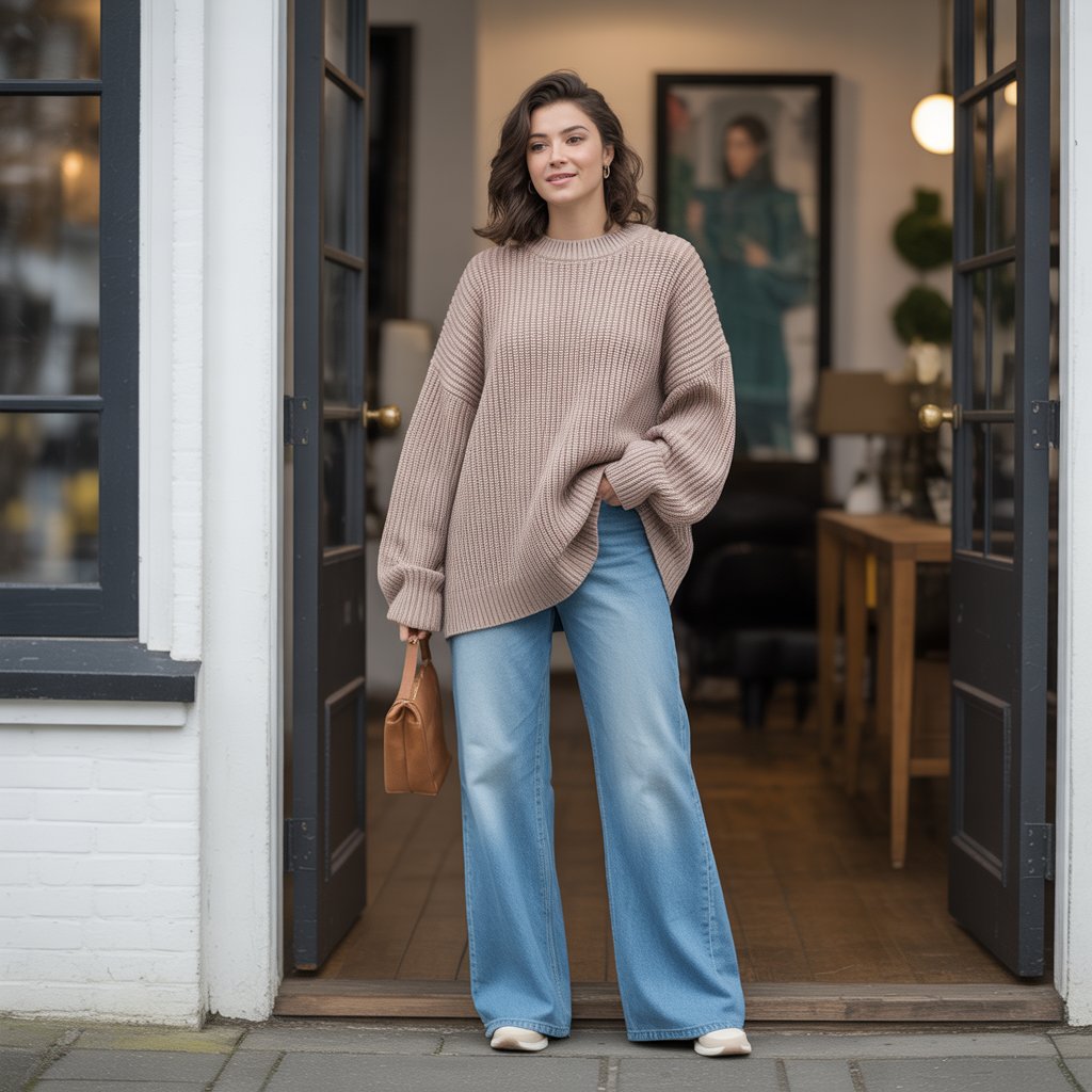 Oversized Sweater with Wide-Leg Jeans