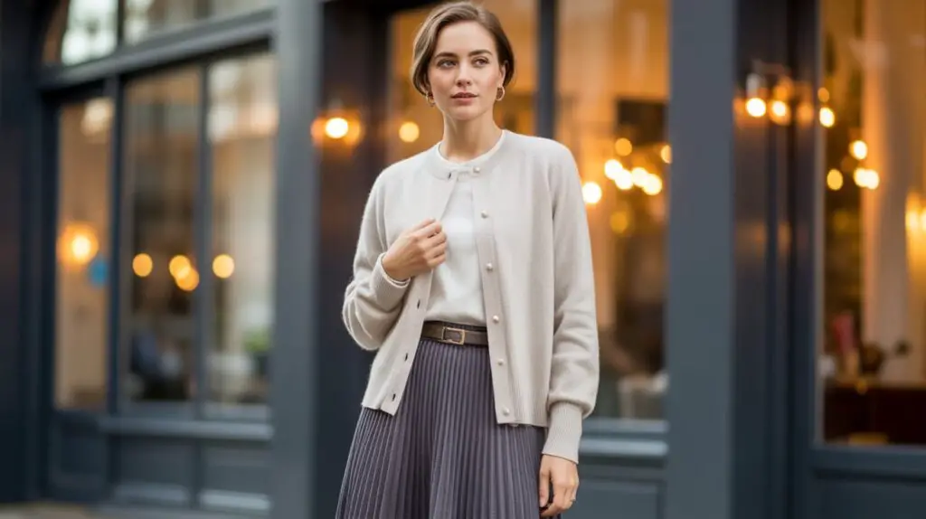 Pleated Skirt and Cardigan