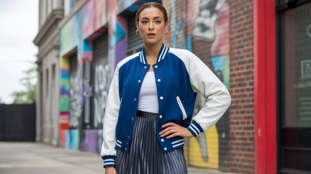 Pleated Skirt with Your Varsity Jacket