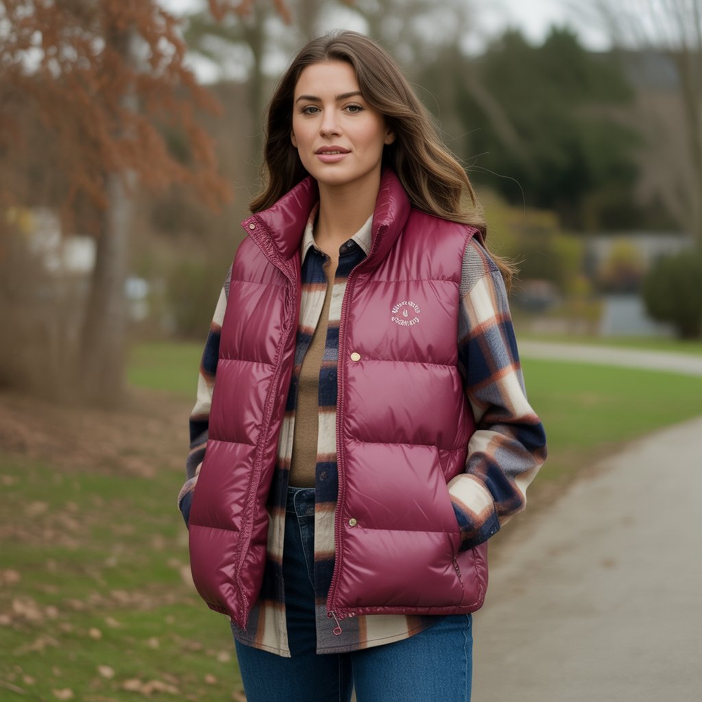 Puffer Vest over a Flannel Shirt