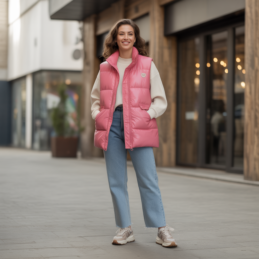 Puffer Vest with Jeans and Sneakers