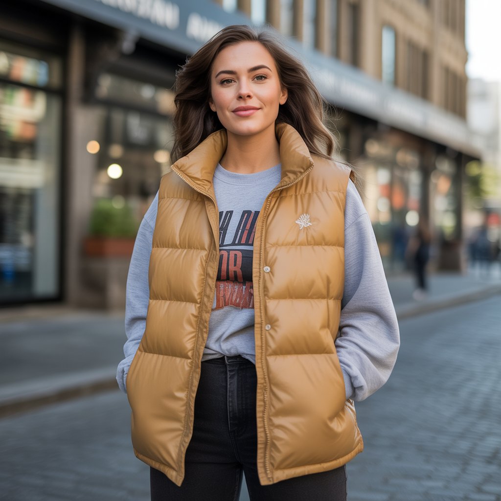 Puffer Vest with a Graphic Tee