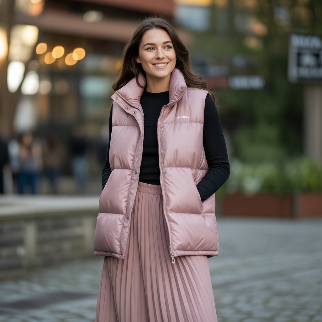 Puffer Vest with a Maxi Skirt
