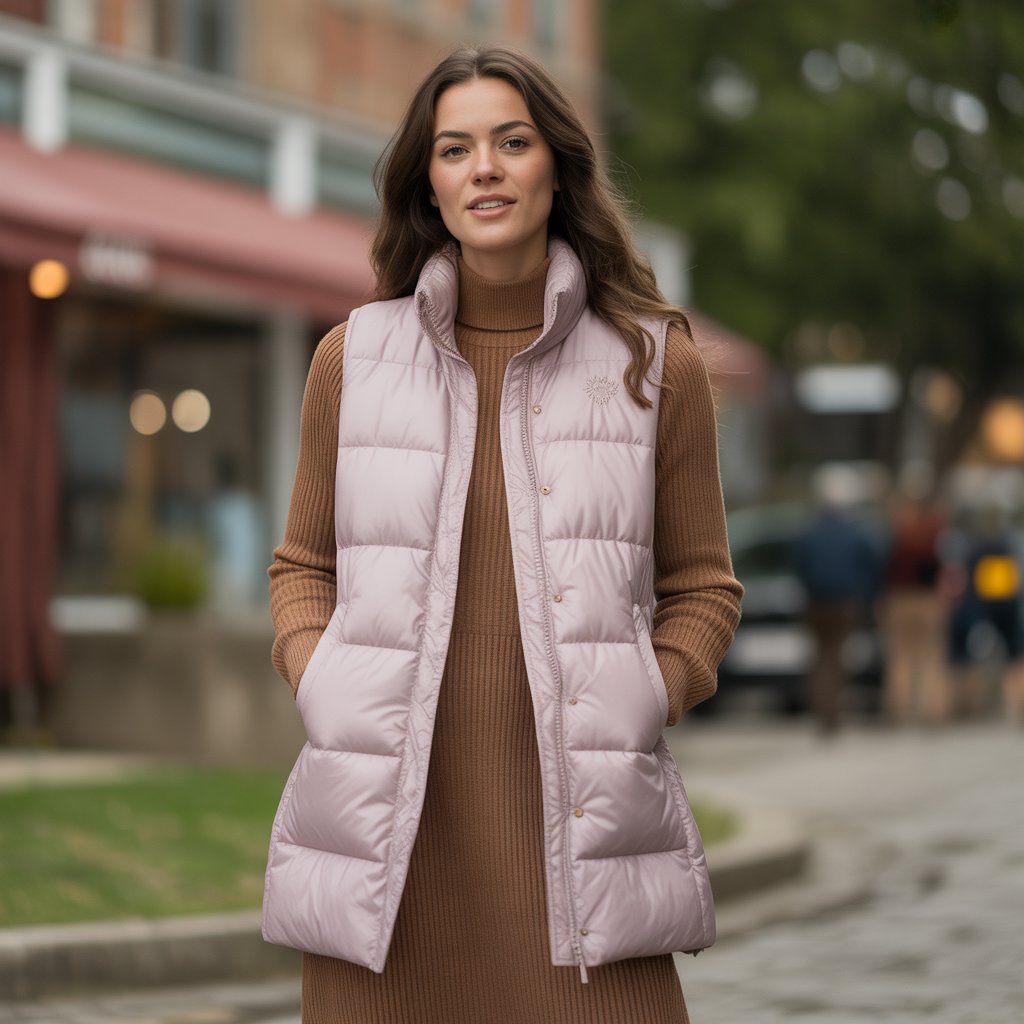 Puffer Vest with a Midi Dress