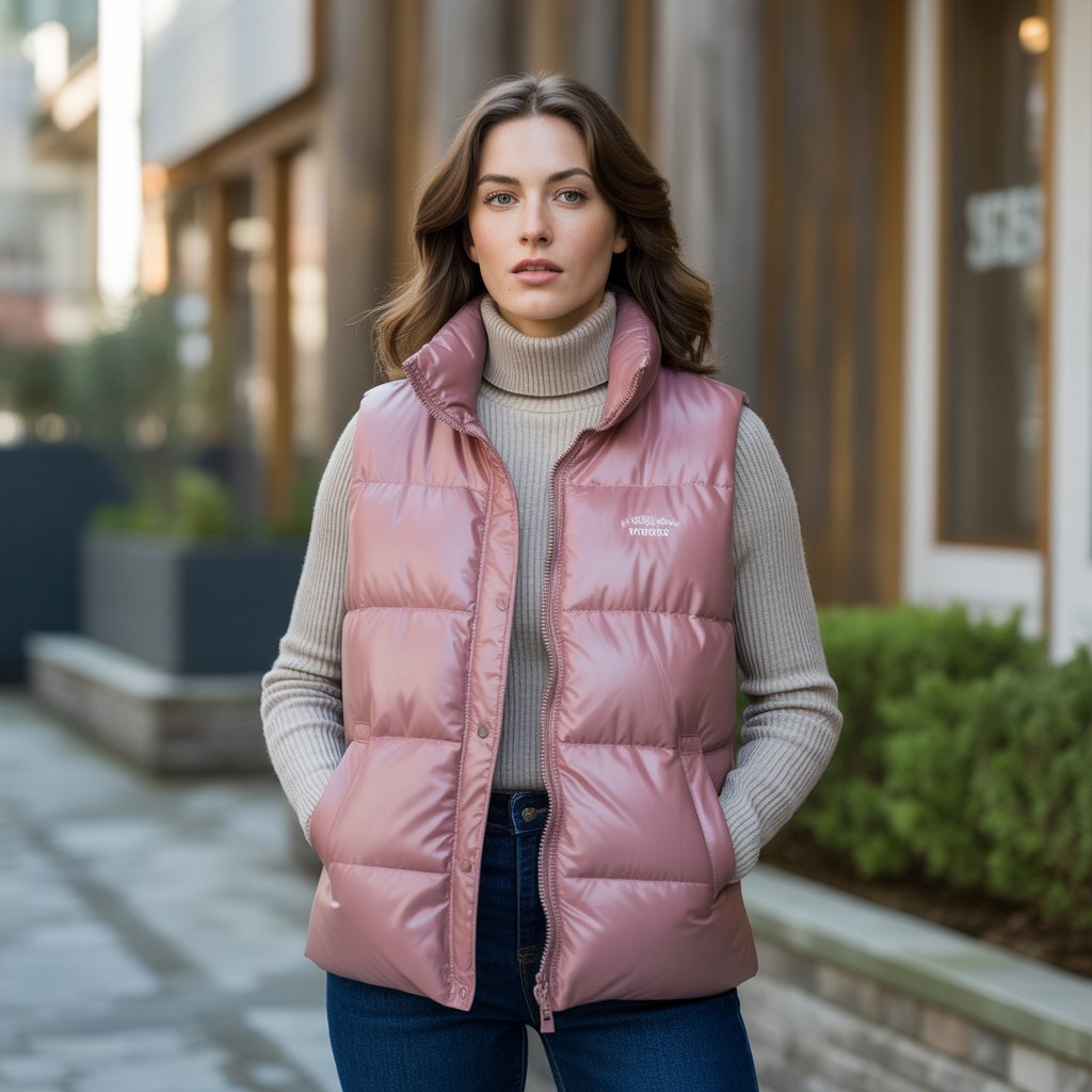 Puffer Vest with a Turtleneck
