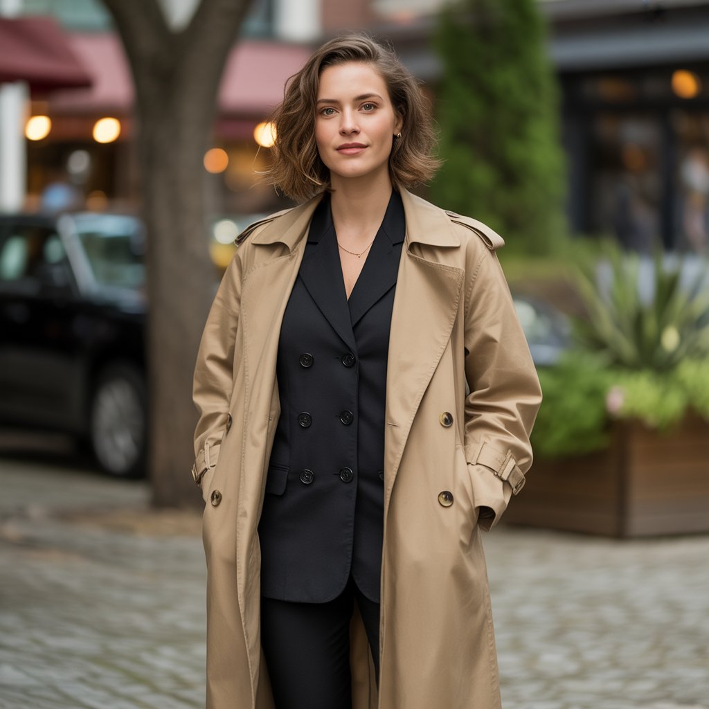 Trench Coat over All-Black Outfit