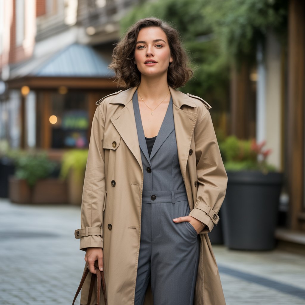 Trench Coat over Jumpsuit