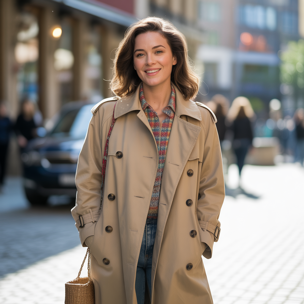 Trench Coat with Colorful Accessories