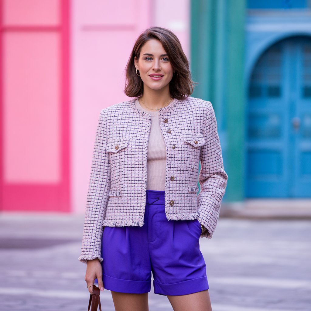 Tweed Jacket with High-Waisted Shorts