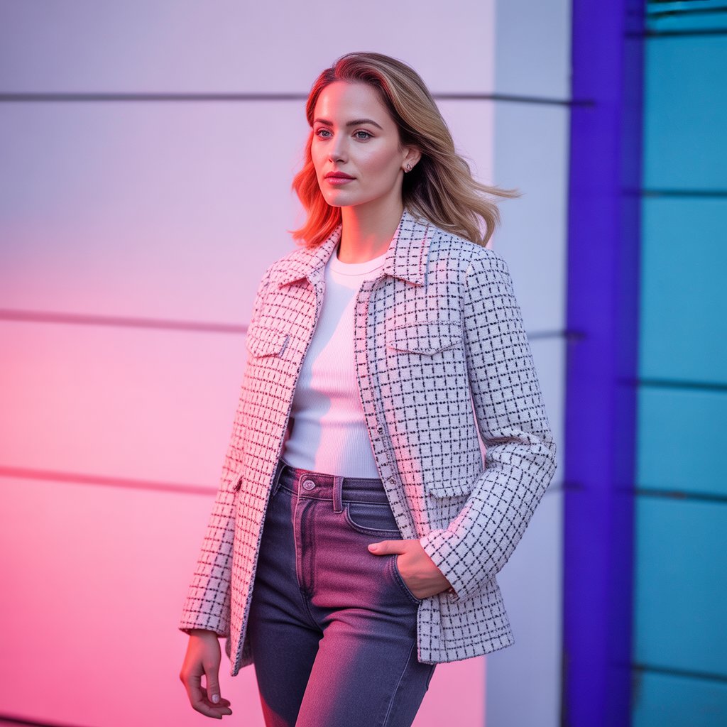 Tweed Jacket with Monochrome Outfit