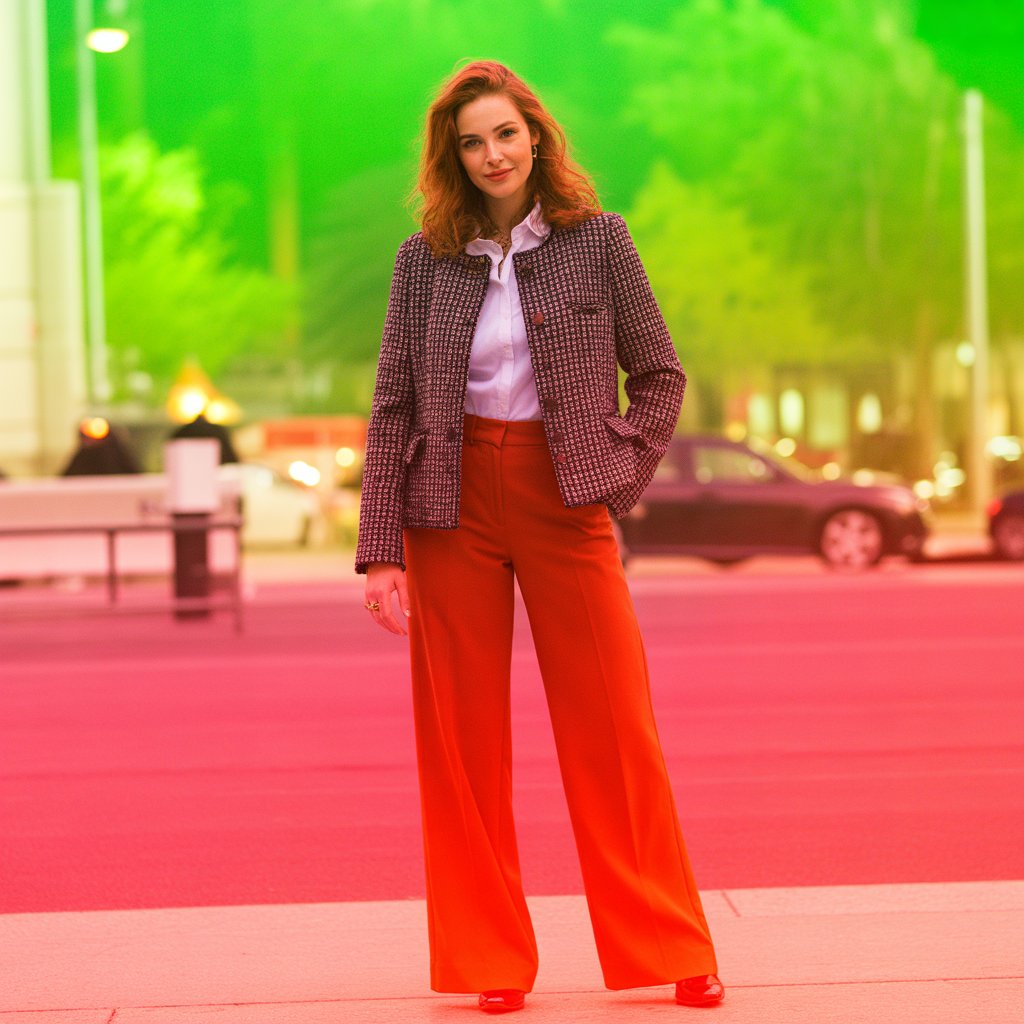 Tweed Jacket with Wide-Leg Trousers