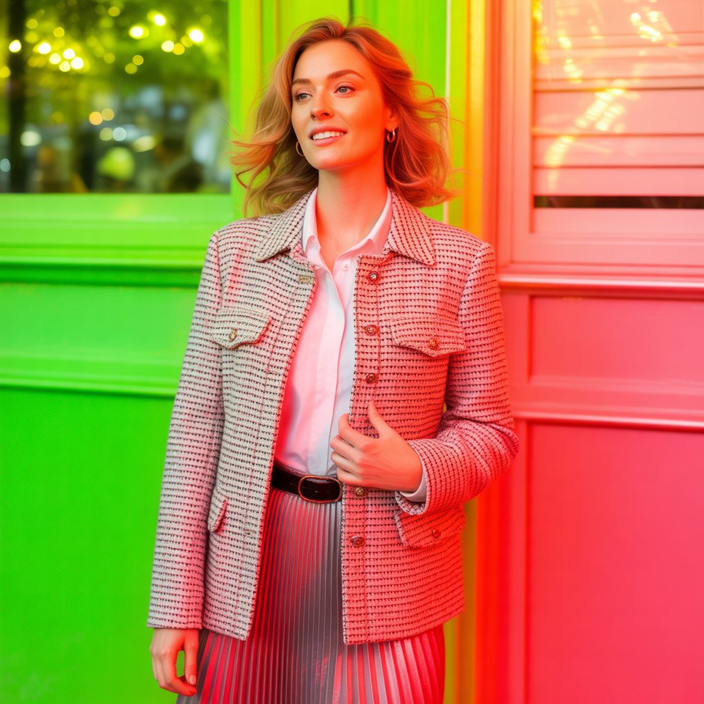 Tweed Jacket with a Pleated Skirt