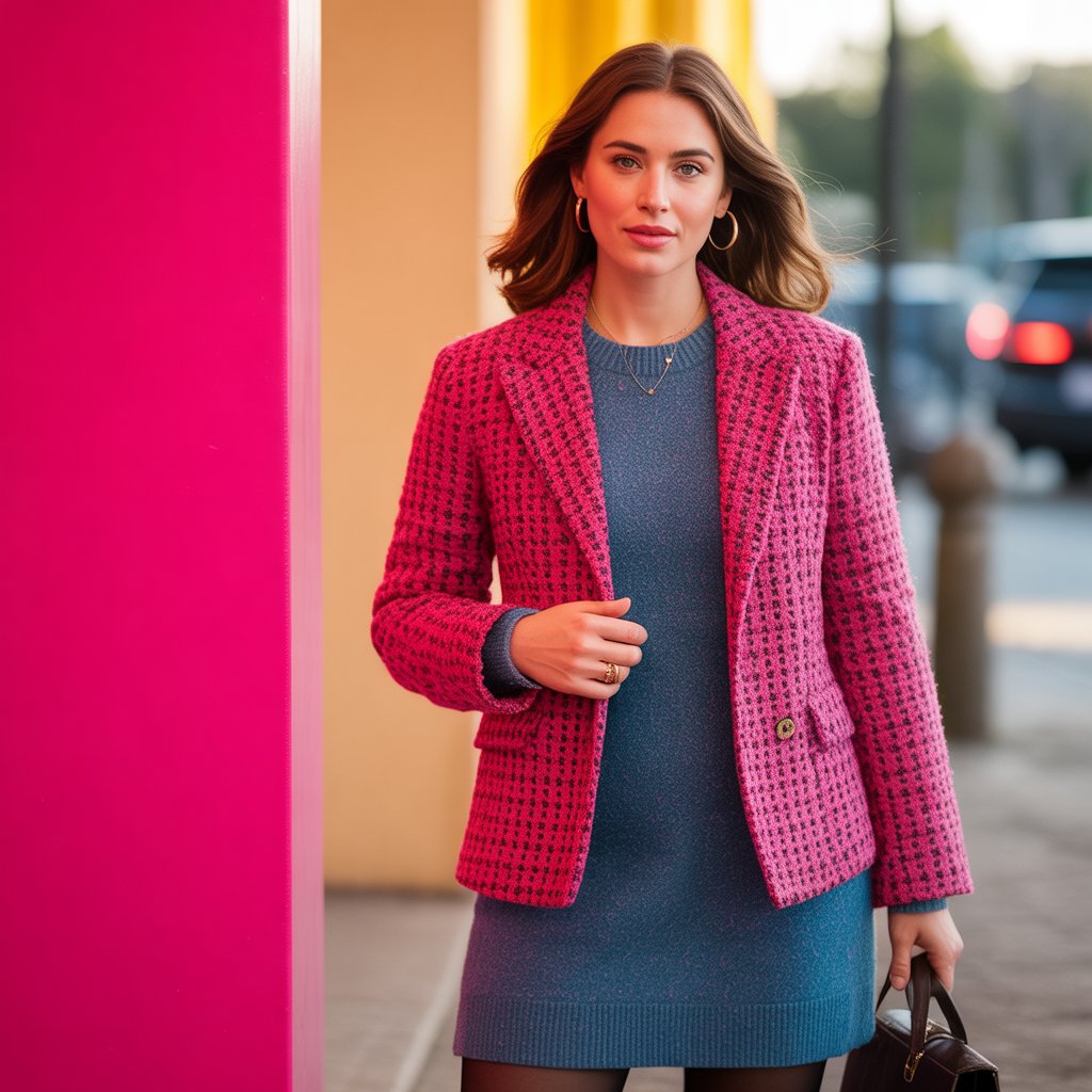 Tweed Jacket with a Sweater Dress