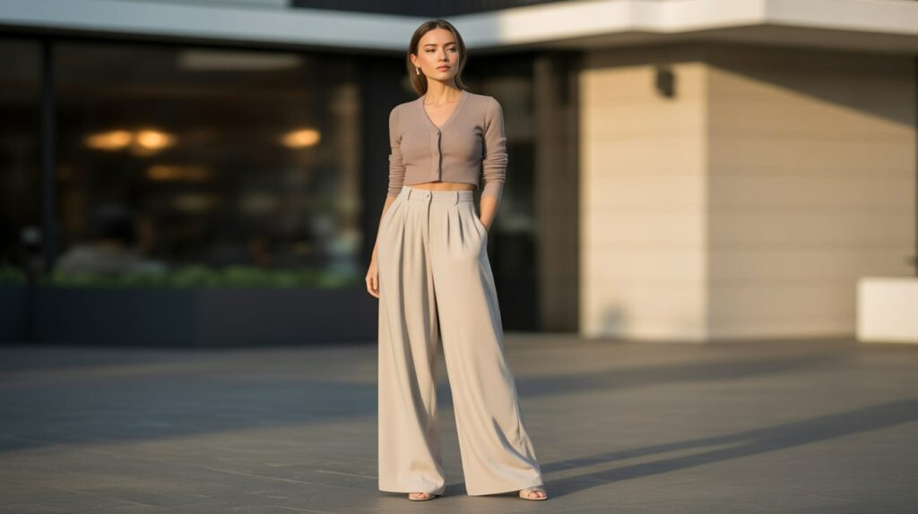 Wide-Leg Trousers and Fitted Cardigan